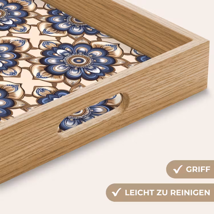 Floraal - Ornament - Blauw Dienblad Rechthoek middel 911 -USP_HandgreepDE