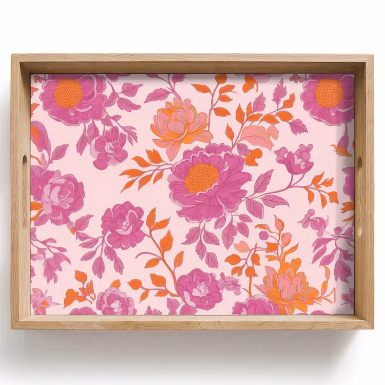 Bloemenpatroon - Roze - Oranje - Bloemen Dienblad Rechthoek middel -z3d_shopping