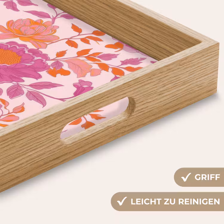 Bloemenpatroon - Roze - Oranje - Bloemen Dienblad Rechthoek middel -USP_HandgreepDE