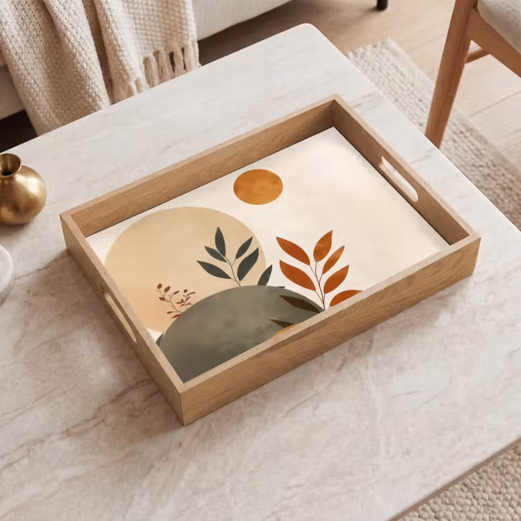 Vormen - Rond - Bladeren - Beige Dienblad Rechthoek middel -sfeer1