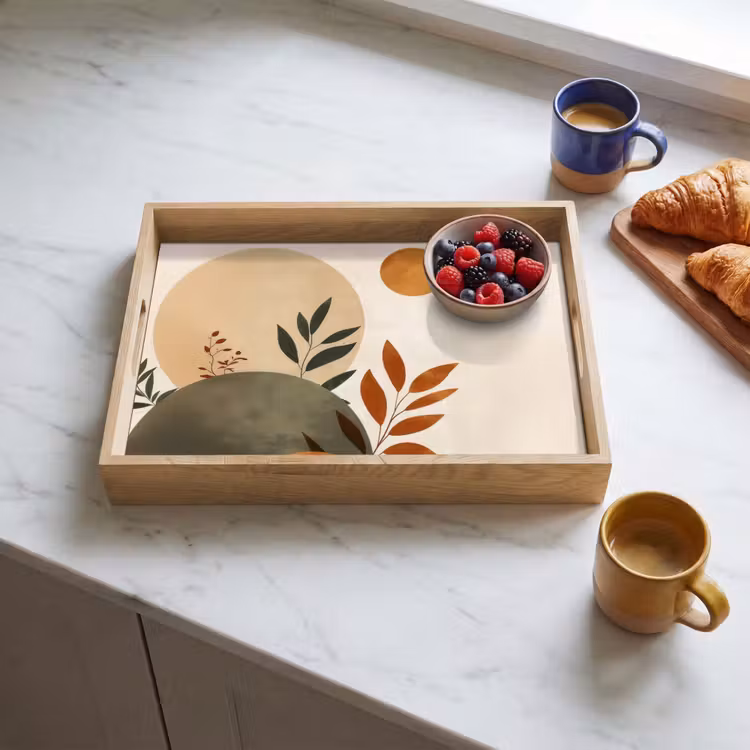 Vormen - Rond - Bladeren - Beige Dienblad Rechthoek middel -sfeer2