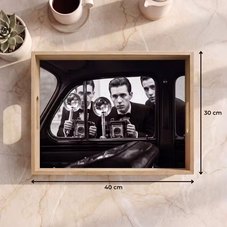 Fotograaf - Camera - Vintage - Journalistiek - Zwart-wit Dienblad Rechthoek middel -USP_Formaat