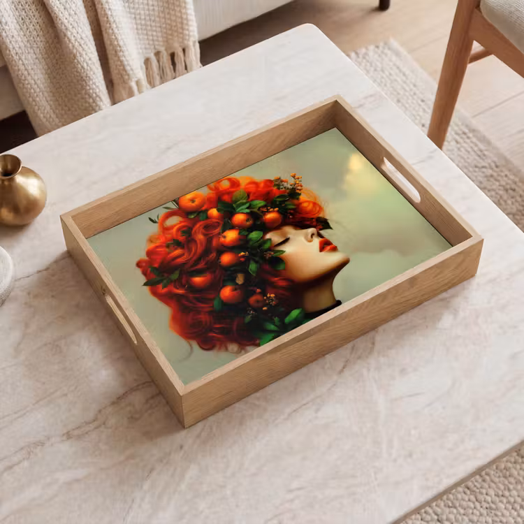 Vrouw - Appels - Rood - Bladeren Dienblad Rechthoek middel -sfeer1