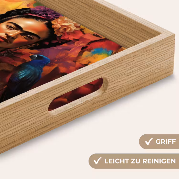 Vrouw - Bloemen - Papegaai - Schilderachtig Dienblad Rechthoek middel -USP_HandgreepDE
