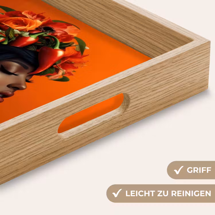 Vrouw - Chilipepers - Pepers - Bloemen Dienblad Rechthoek middel -USP_HandgreepDE