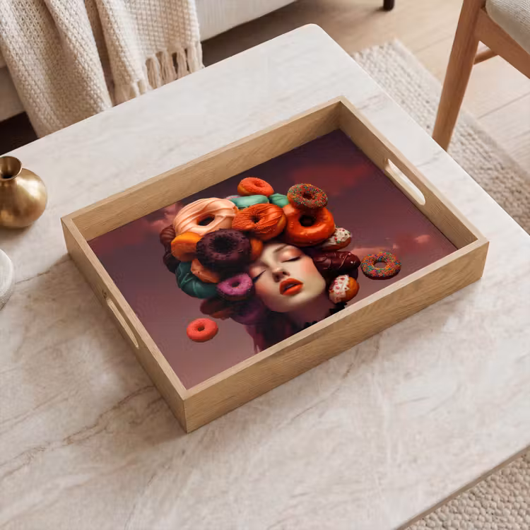 Vrouw - Donuts - Kleurrijk Dienblad Rechthoek middel -sfeer1
