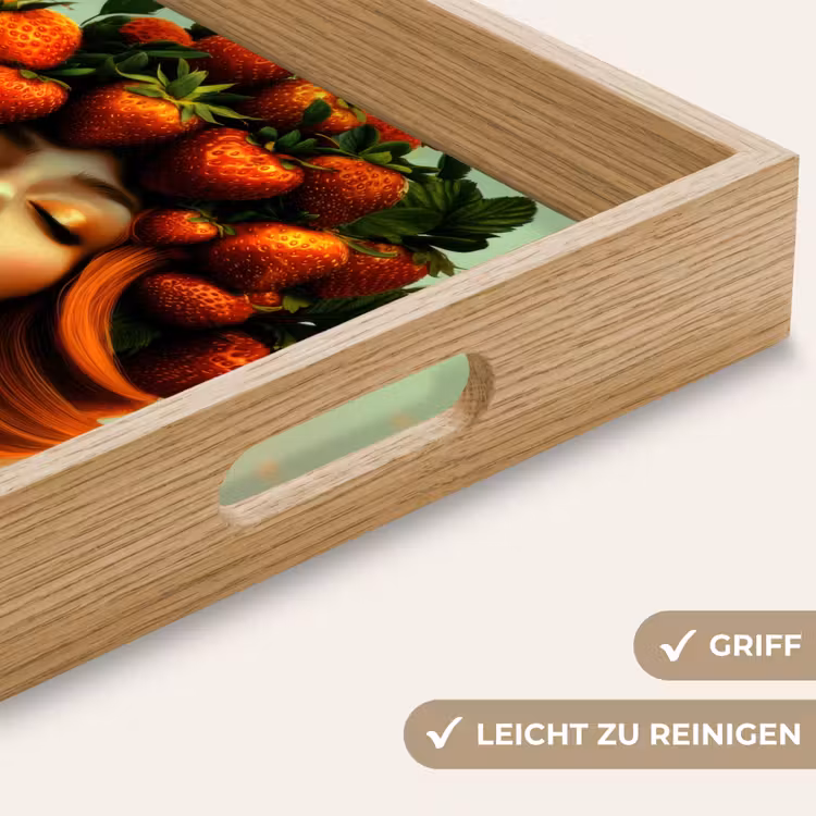 Vrouw - Aardbeien - Kroon Dienblad Rechthoek middel -USP_HandgreepDE
