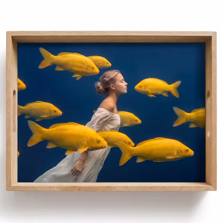Vrouw - Vis - Water - Natuur - Geel Dienblad Rechthoek middel -z3d_shopping
