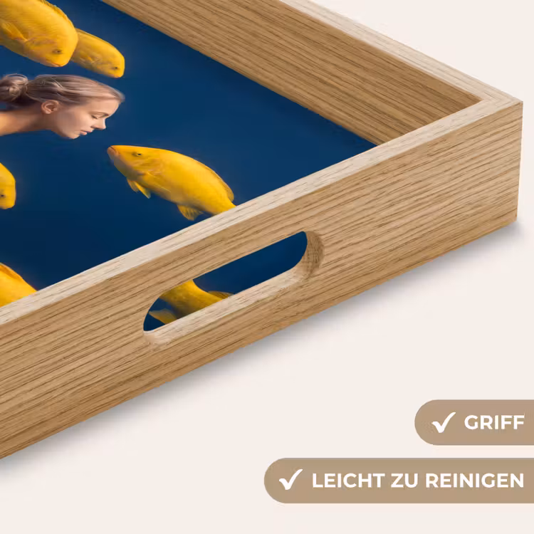 Vrouw - Vis - Water - Natuur - Geel Dienblad Rechthoek middel -USP_HandgreepDE
