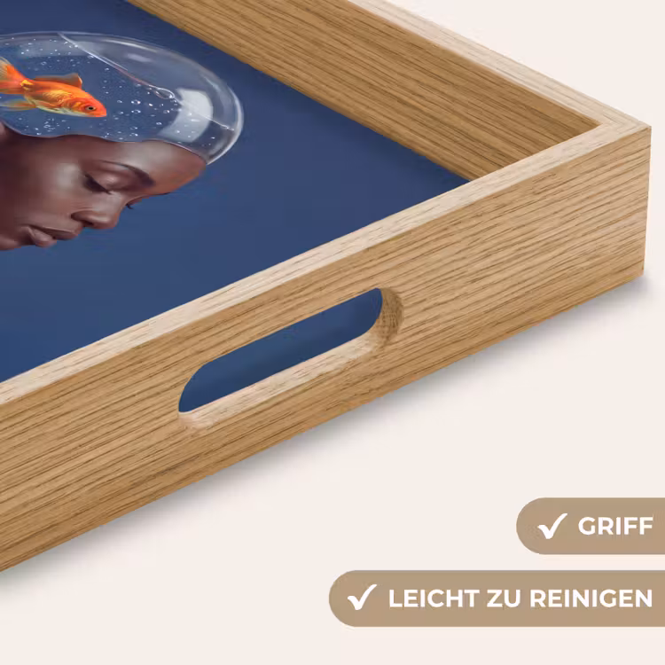Vrouw - Goudvis - Hoofd - Abstract - Blauw Dienblad Rechthoek middel -USP_HandgreepDE