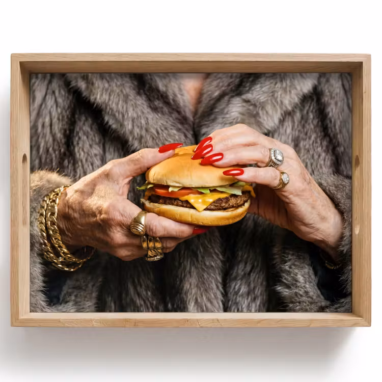 Vrouw - Hamburger - Bontjas Dienblad Rechthoek middel -z3d_shopping