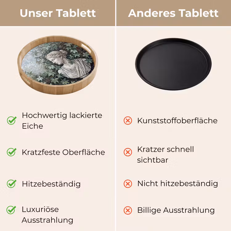 Vrouw - Klassiek - Mozaiëk - Natuur - Groen Dienblad Rond middel -USP_VergelijkingDE