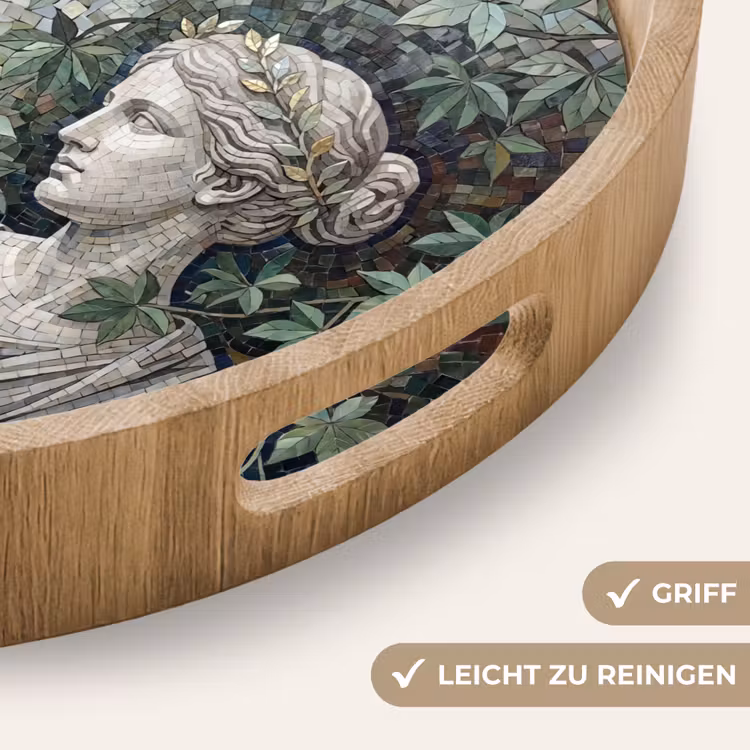 Vrouw - Klassiek - Mozaiëk - Natuur - Groen Dienblad Rond middel -USP_HandgreepDE