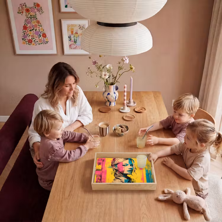 Vrouw - Verfstrepen - Gekleurd Dienblad Rechthoek middel -sfeer4