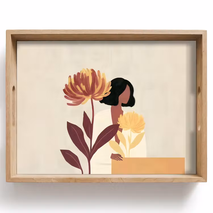 Vrouw - Minimalistisch - Bloem Dienblad Rechthoek middel -z3d_shopping