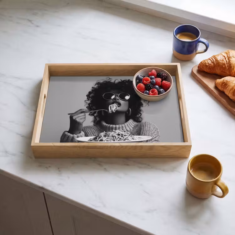 Vrouw - Pasta - Zwart - Wit Dienblad Rechthoek middel -sfeer2