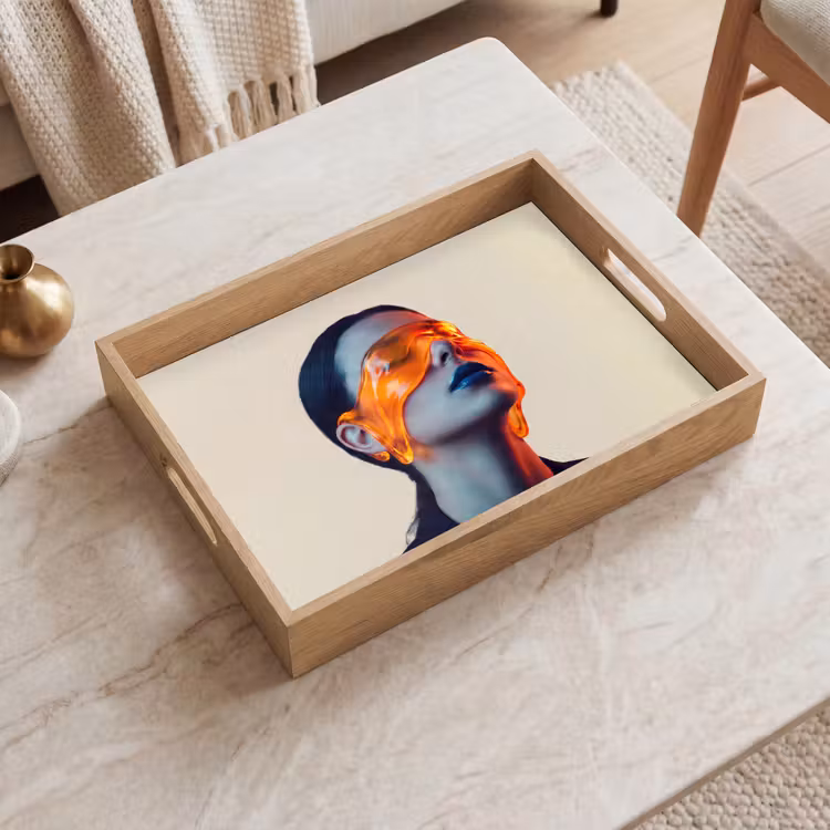 Vrouw - Oranje - Abstract - Modern - Kleurrijk Dienblad Rechthoek middel -sfeer1