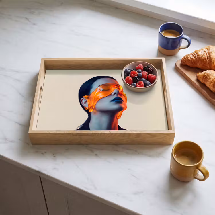 Vrouw - Oranje - Abstract - Modern - Kleurrijk Dienblad Rechthoek middel -sfeer2
