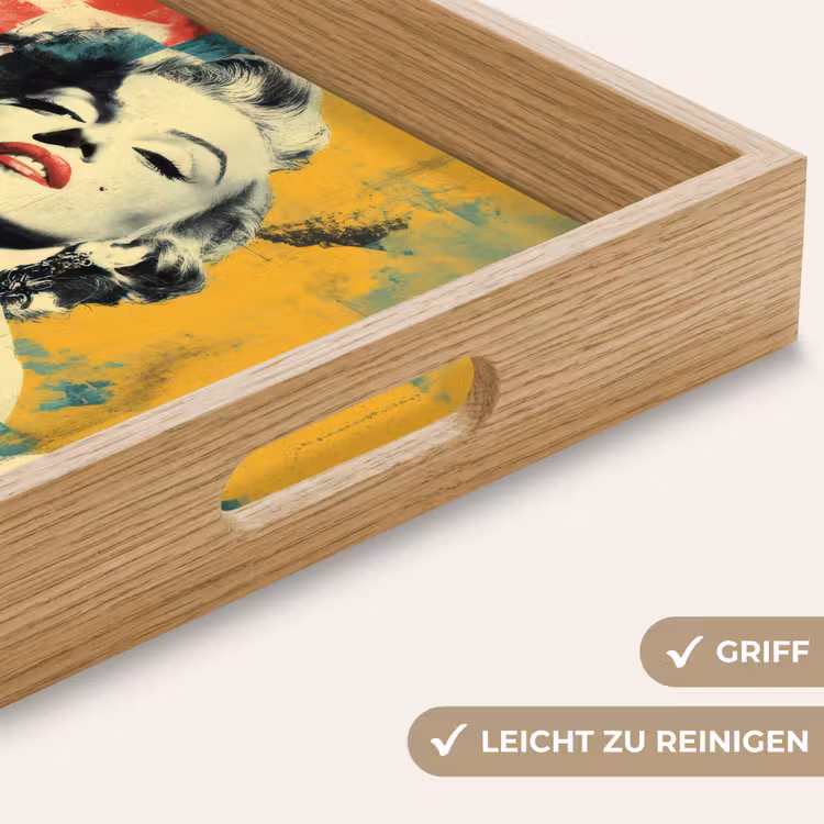 Vrouw - Rode lippen - Abstracte kleurvlakken - Popartuistraling Dienblad Rechthoek middel -USP_HandgreepDE