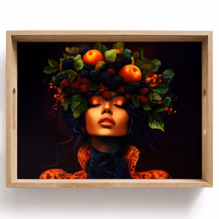 Vrouw - Zwart - Bessen - Bramen - Appels Dienblad Rechthoek middel -z3d_shopping