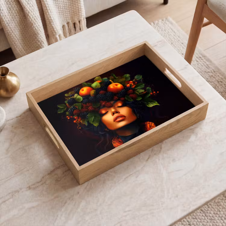 Vrouw - Zwart - Bessen - Bramen - Appels Dienblad Rechthoek middel -sfeer1