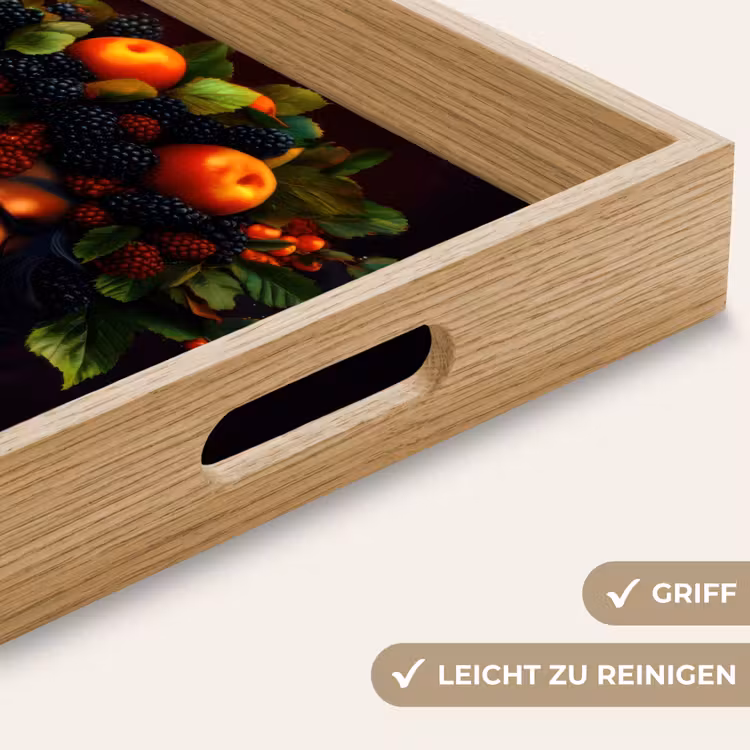 Vrouw - Zwart - Bessen - Bramen - Appels Dienblad Rechthoek middel -USP_HandgreepDE