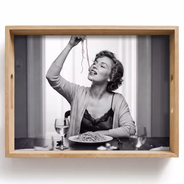Vrouw - Spaghetti - Zwart - Wit Dienblad Rechthoek middel -z3d_shopping