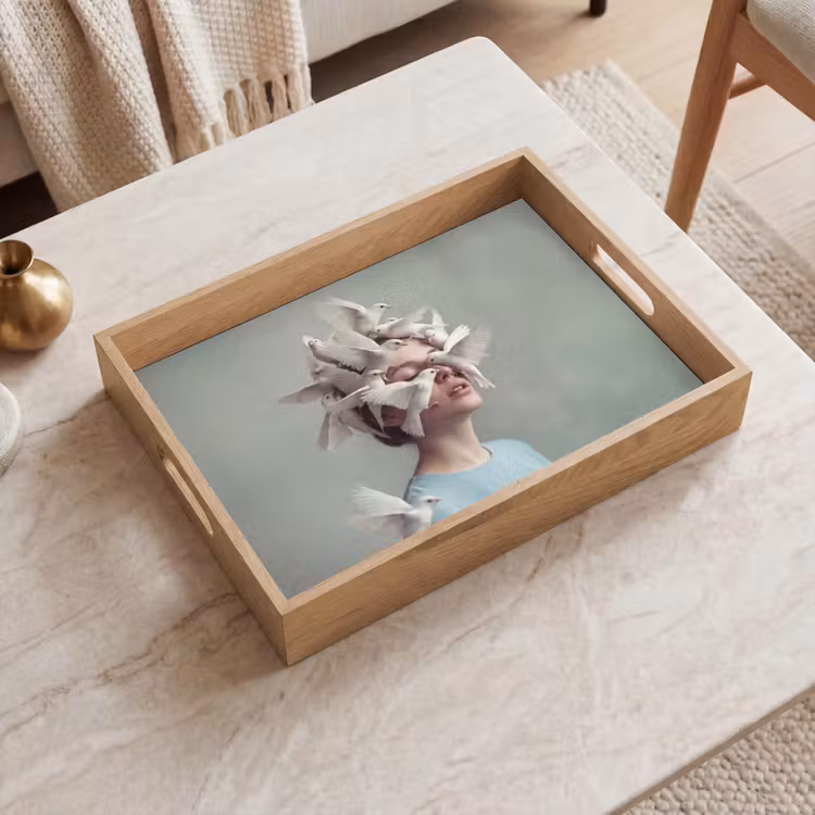 Vrouw - Vogels - Abstract - Modern - Wit Dienblad Rechthoek middel -sfeer1