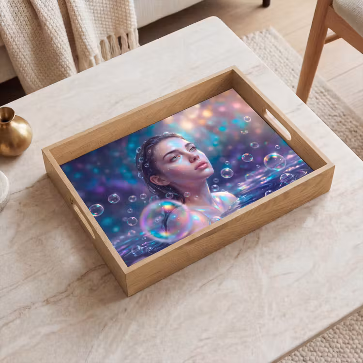 Vrouw - Water - Portret - Kleurrijk - Modern Dienblad Rechthoek middel -sfeer1