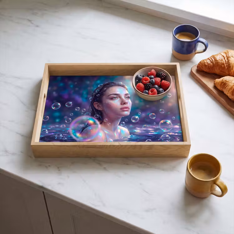 Vrouw - Water - Portret - Kleurrijk - Modern Dienblad Rechthoek middel -sfeer2