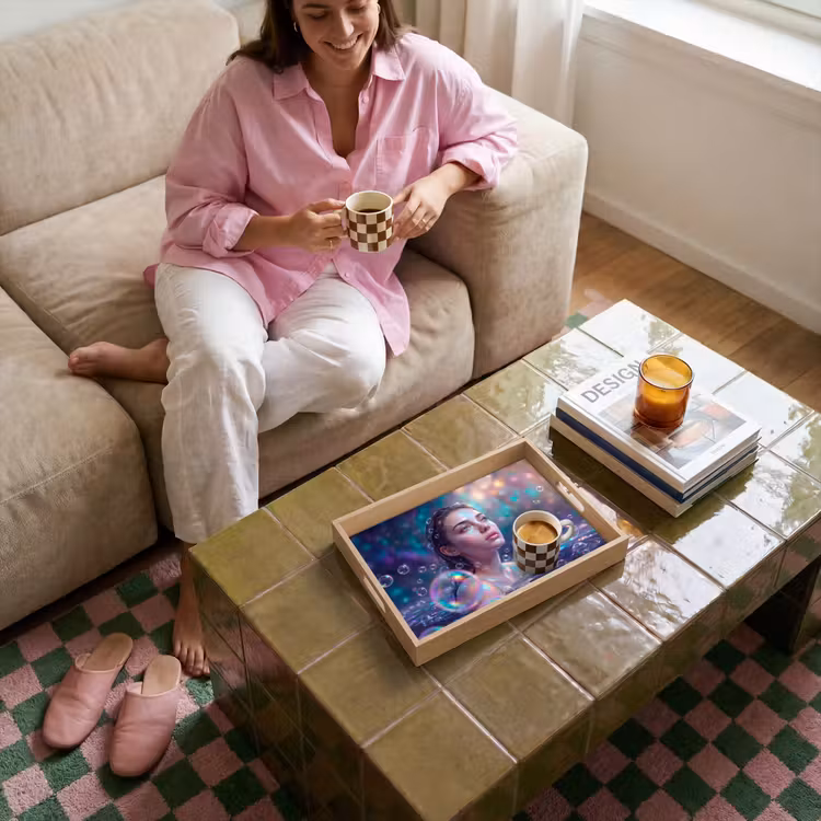 Vrouw - Water - Portret - Kleurrijk - Modern Dienblad Rechthoek middel -sfeer3