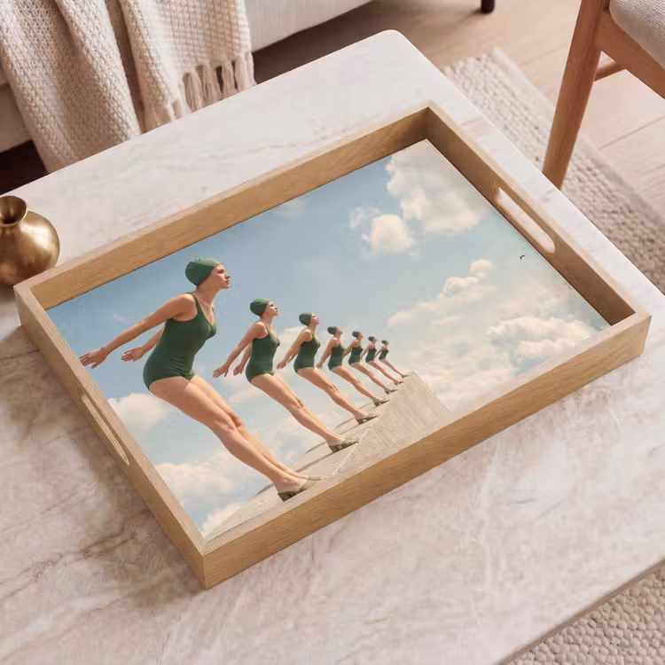 Tablett - Frauen – Tauchhaltung – Wolken - Vrouwen - Duikhouding - Wolken Dienblad Rechthoek middel
