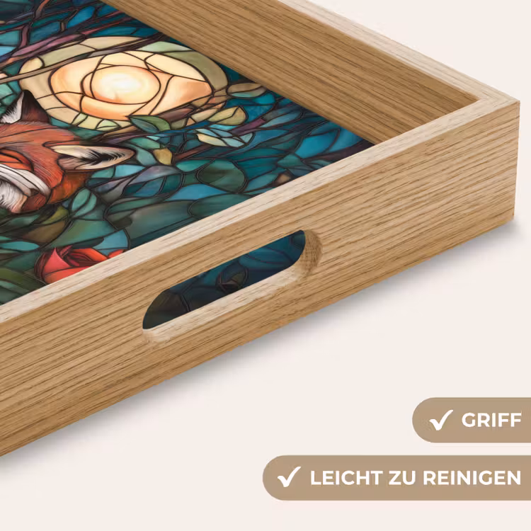 Vos - Mozaïek - Bos - Maan Dienblad Rechthoek middel -USP_HandgreepDE