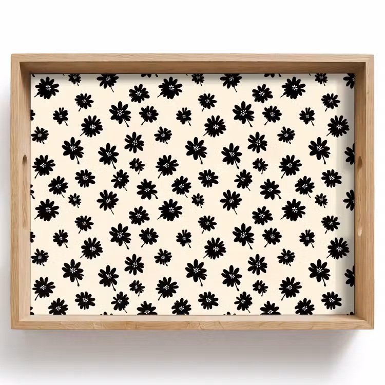 Madeliefjes - Grafisch - Zwart - Beige Dienblad Rechthoek middel 911 -z3d_shopping