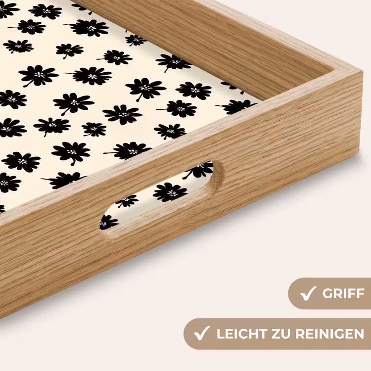 Madeliefjes - Grafisch - Zwart - Beige Dienblad Rechthoek middel 911 -USP_HandgreepDE
