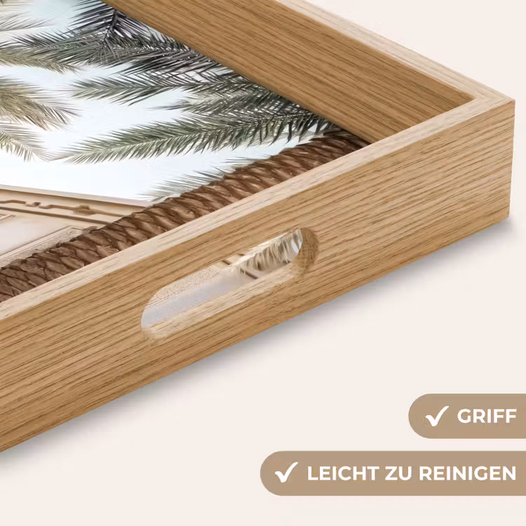 Gebouw - Palmbomen - Beige - Zon Dienblad Rechthoek middel -USP_HandgreepDE