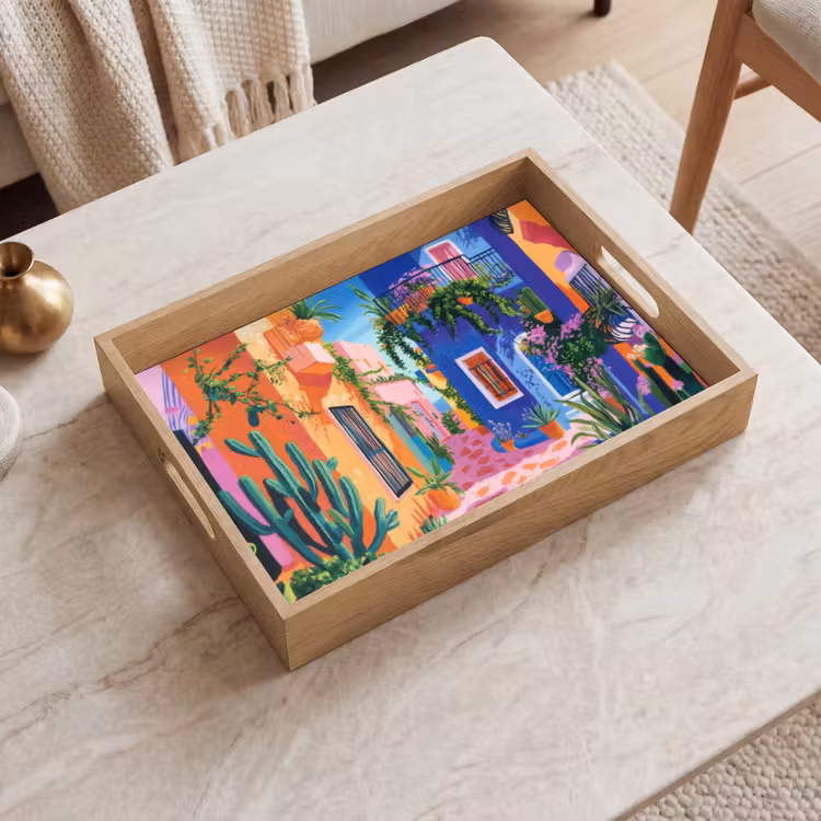 Geel - Blauw - Oranje - Huis Dienblad Rechthoek middel -sfeer1