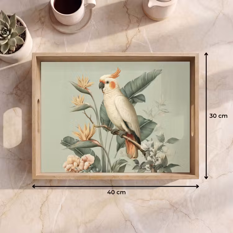 Gele kuifkaketoe - paradijsvogelbloemen - Groen Dienblad Rechthoek middel -USP_Formaat