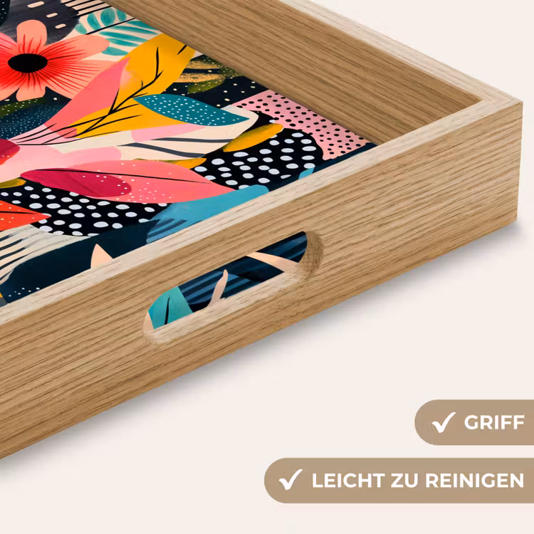 Schilderij - Abstract - Bloemen - Roze Dienblad Rechthoek middel -USP_HandgreepDE