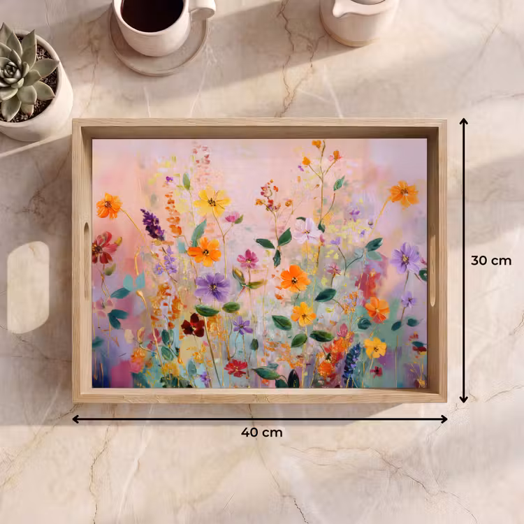 Schilderij - Bloemen - Abstract - Kleurrijk Dienblad Rechthoek middel -USP_Formaat