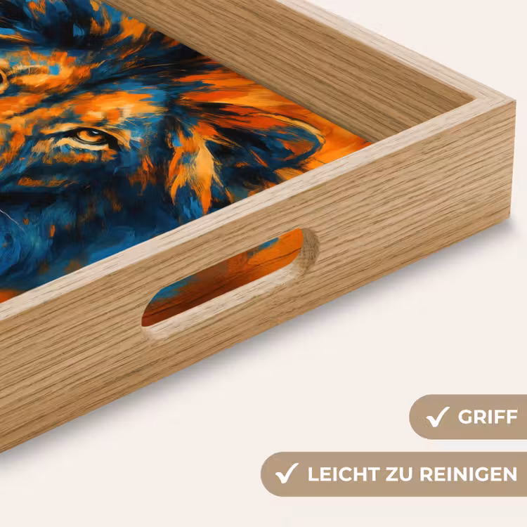 Schilderij - Leeuwenkop - Oranje Dienblad Rechthoek middel -USP_HandgreepDE