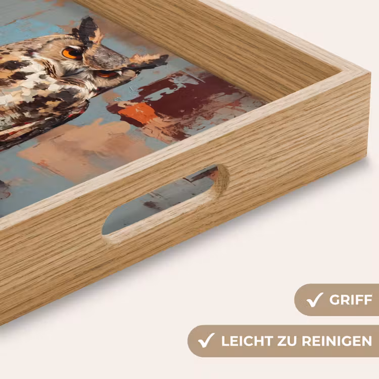 Geschilderd - Abstract - Uil - Bruin Dienblad Rechthoek middel -USP_HandgreepDE