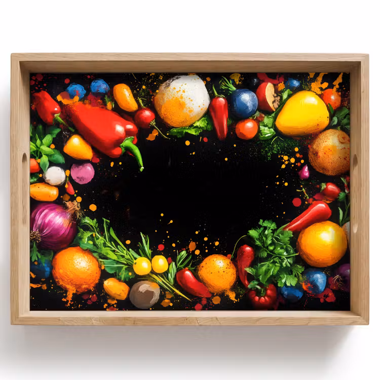 Groente - Graffiti - Kleurrijk - Koken - Abstract Dienblad Rechthoek middel -z3d_shopping