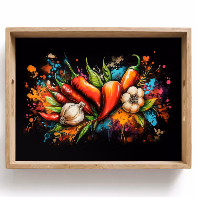 Groente - Peper - Knoflook - Graffiti - Verf - Kleurrijk Dienblad Rechthoek middel -z3d_shopping
