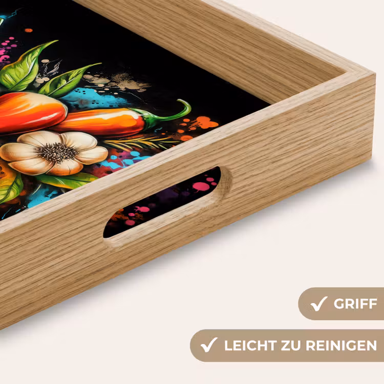 Groente - Peper - Knoflook - Graffiti - Verf - Kleurrijk Dienblad Rechthoek middel -USP_HandgreepDE