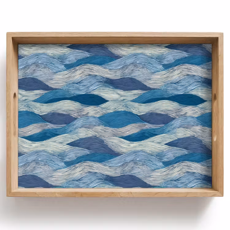 Getekend - Blauw - Wit - Golvend - Streepjes Dienblad Rechthoek middel 911 -z3d_shopping