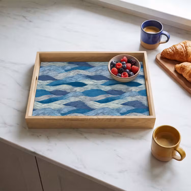 Getekend - Blauw - Wit - Golvend - Streepjes Dienblad Rechthoek middel 911 -sfeer2