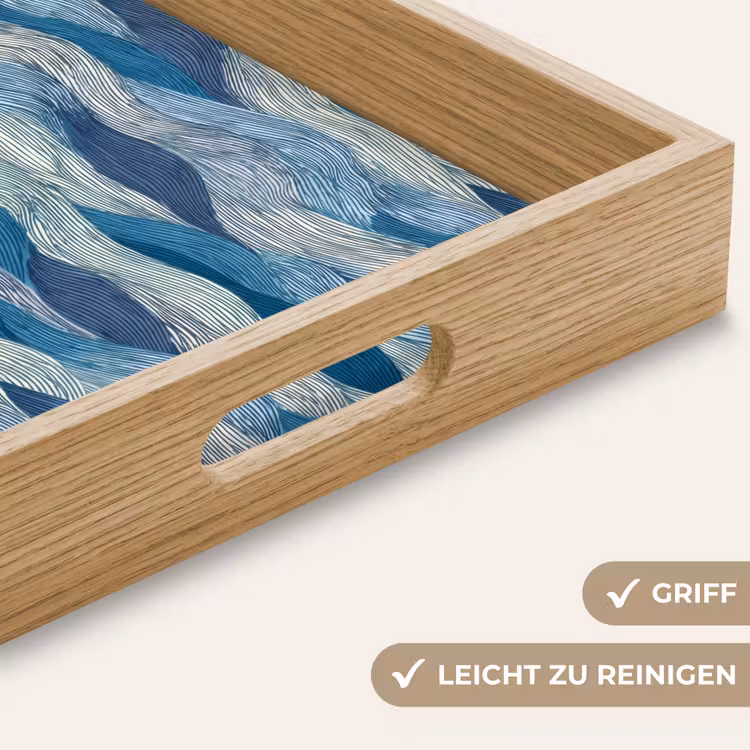 Getekend - Blauw - Wit - Golvend - Streepjes Dienblad Rechthoek middel 911 -USP_HandgreepDE