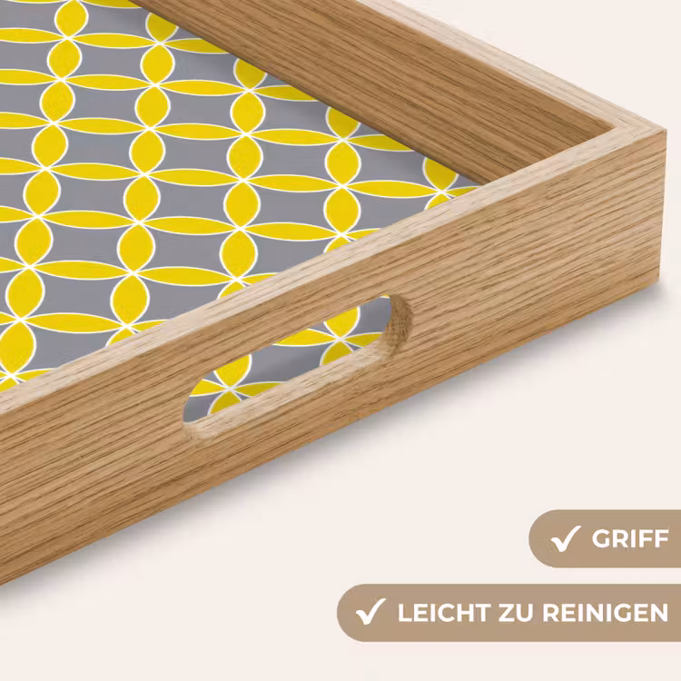 Geometrisch - Cirkels - Modern - Grijs - Geel Dienblad Rechthoek middel 911 -USP_HandgreepDE