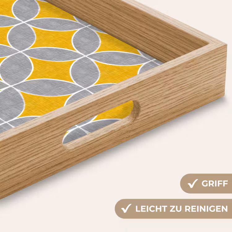 Geometrisch - Cirkels - Textuur - Grijs - Geel Dienblad Rechthoek middel 911 -USP_HandgreepDE